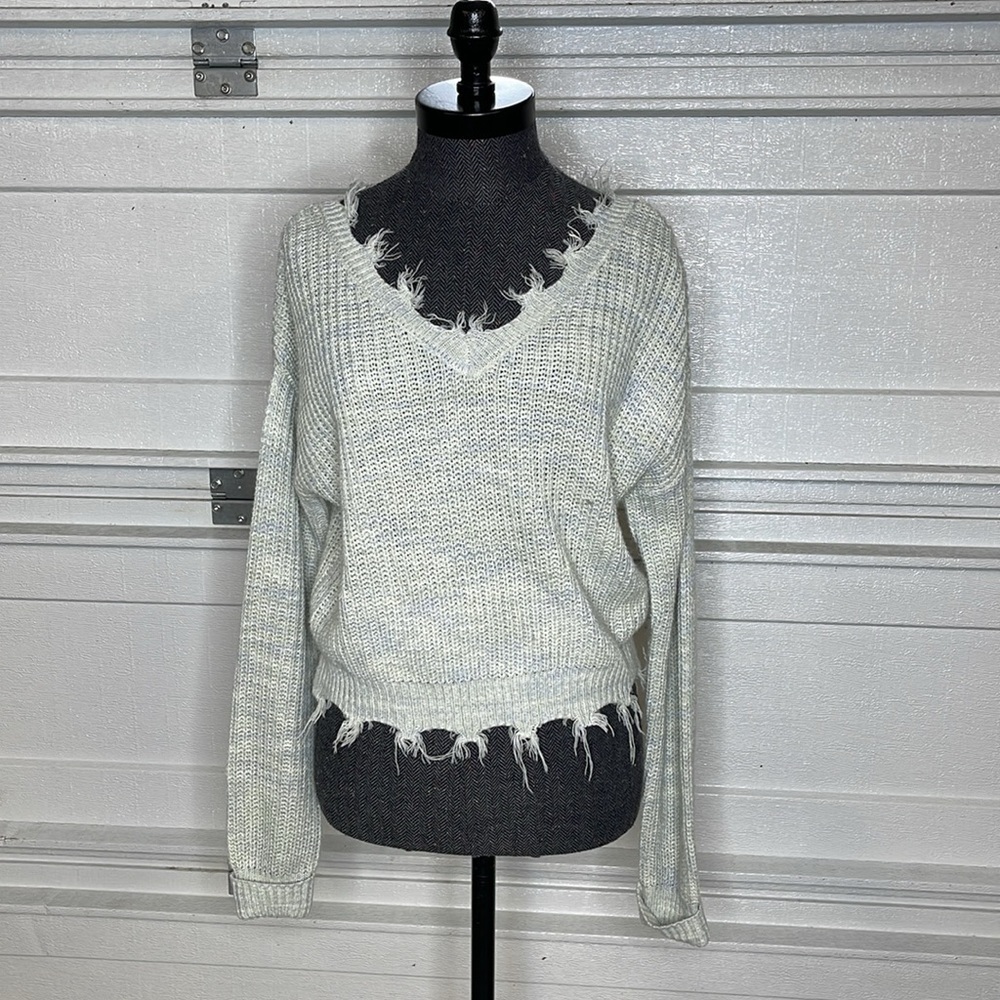 Cloud Chaser Off-Shoulder Ribbed Long Sleeve Raw Hem Sweater Size Medium